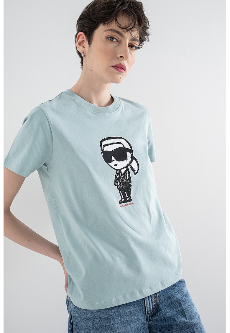 Tricou de bumbac organic cu imprimeu logo - Turcoaz