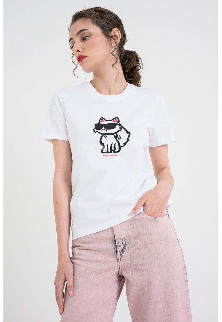 Tricou regular fit din bumbac organic cu imprimeu pe piept - Rosu/Alb/Negru