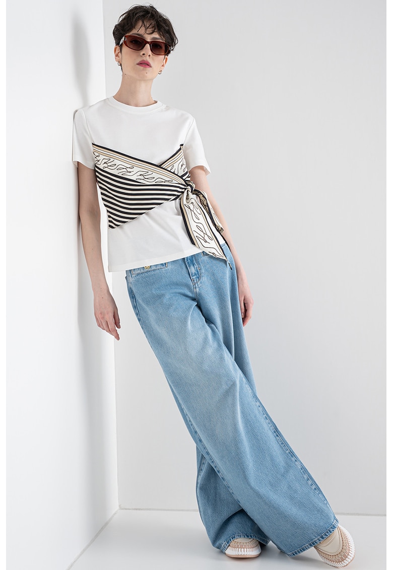 Tricou cu detaliu esarfa - Alb/Alb fildes/Negru