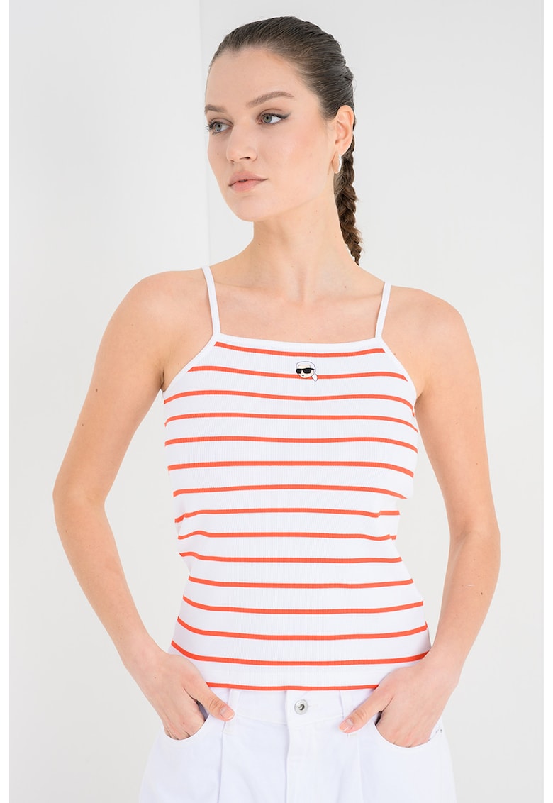 Top slim fit din amestec de bumbac organic Ikon - Alb/Rosu vermillion