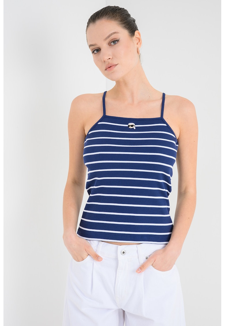 Top slim fit din amestec de bumbac organic Ikon - Alb/Bleumarin