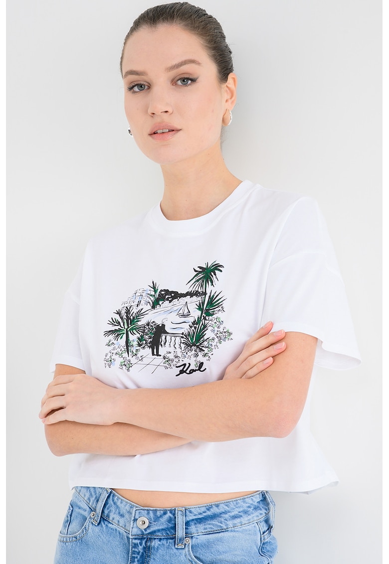 Tricou din bumbac organic boxy fit Villa - Alb/Verde/Negru