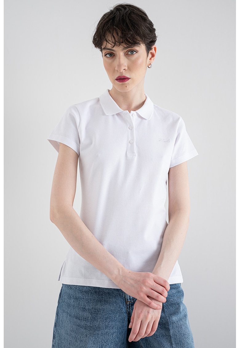 Tricou polo din material pique Signature - Alb