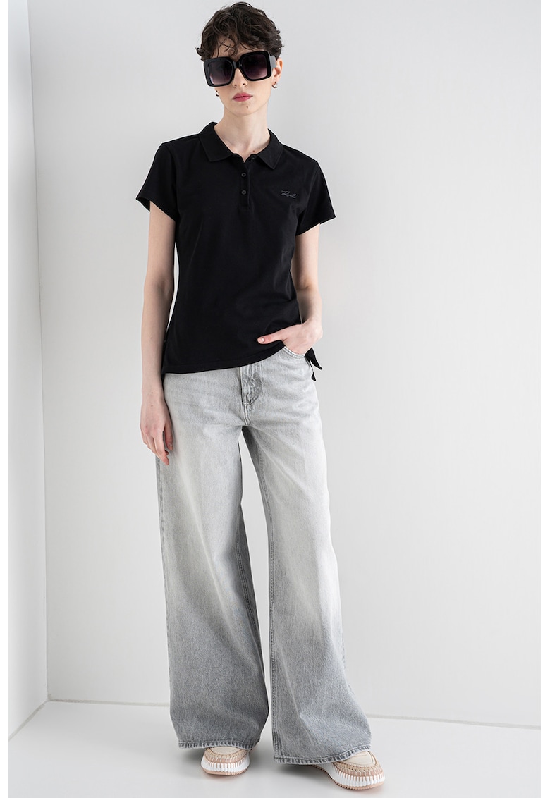 Tricou polo din material pique Signature - Negru