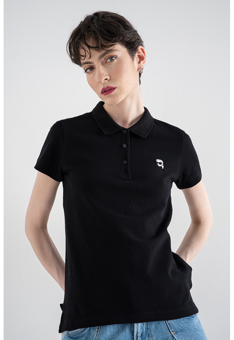 Tricou polo din bumbac organic si pique Ikon - Negru
