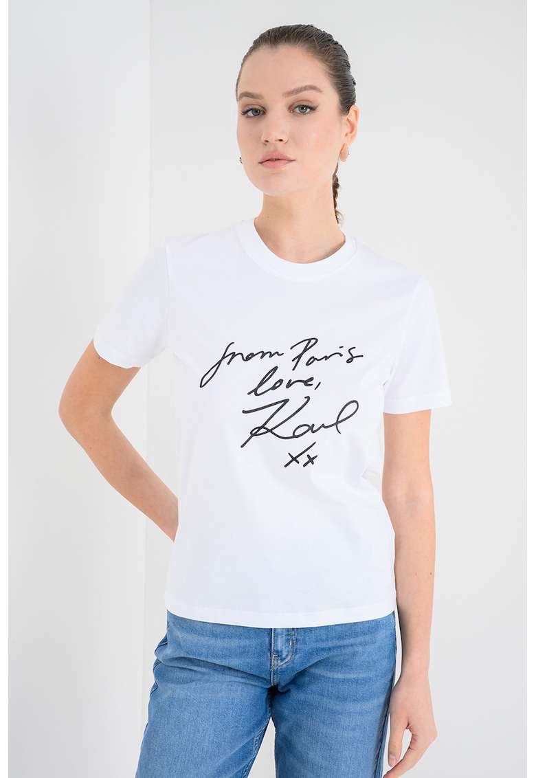 Tricou din bumbac organic With Love - Negru/Alb optic