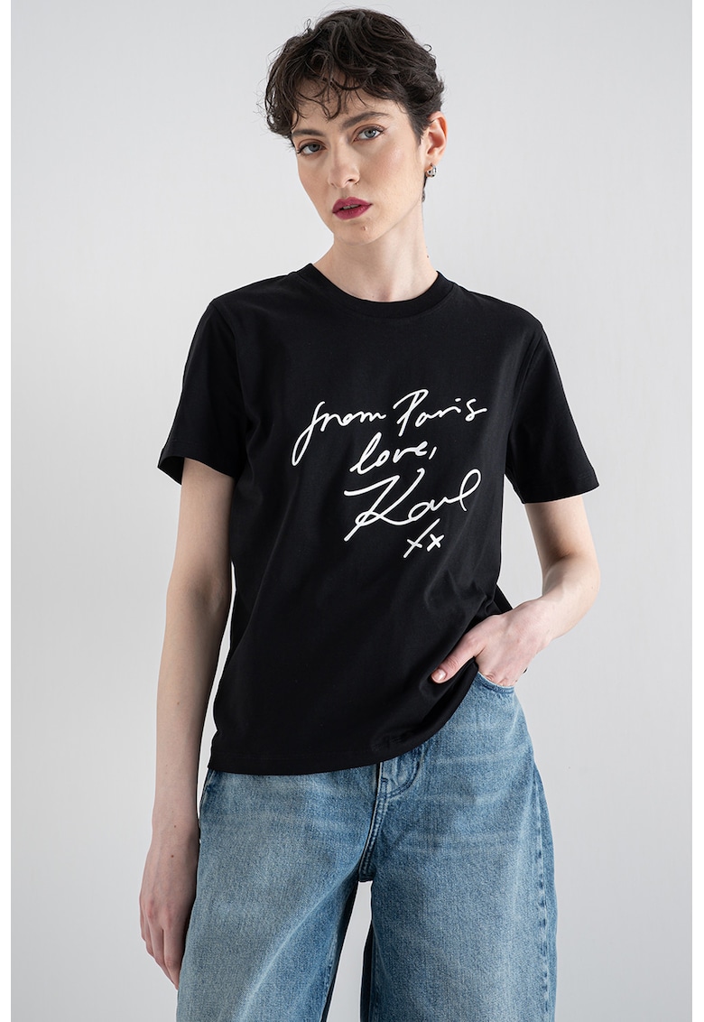 Tricou din bumbac organic With Love - Alb/Negru