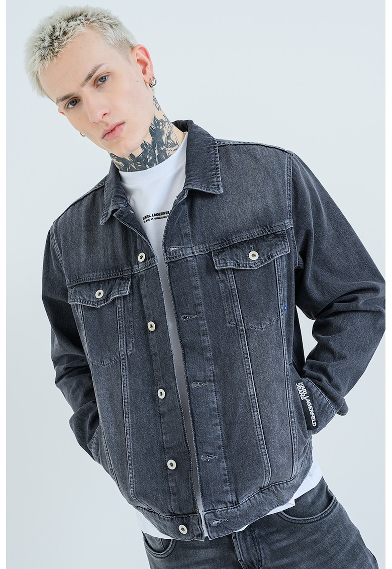 Jacheta de denim cu buzunare pe piept - Gri inchis