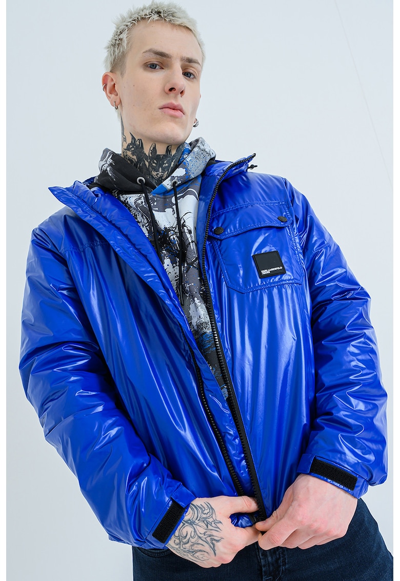 Jacheta cu fermoar si gluga - Albastru royal