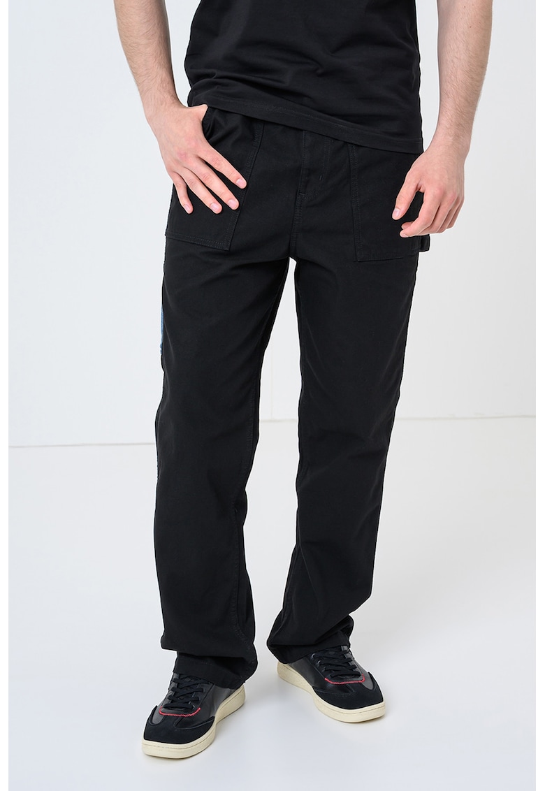 Pantaloni relaxed fit cu talie medie - Negru/Albastru