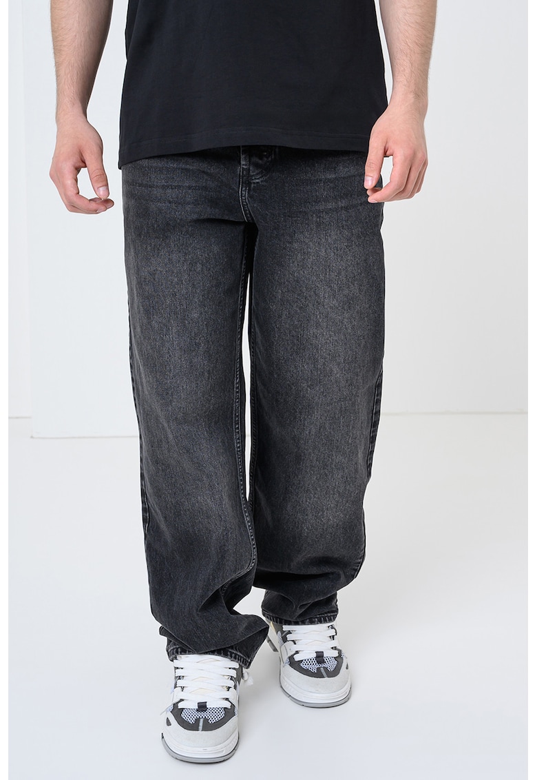 Blugi relaxed-fit cu aspect decolorat - Negru stins