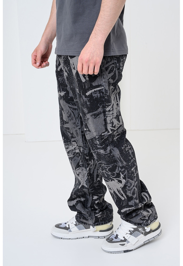 Blugi relaxed-fit cu model abstract - Negru/Gri