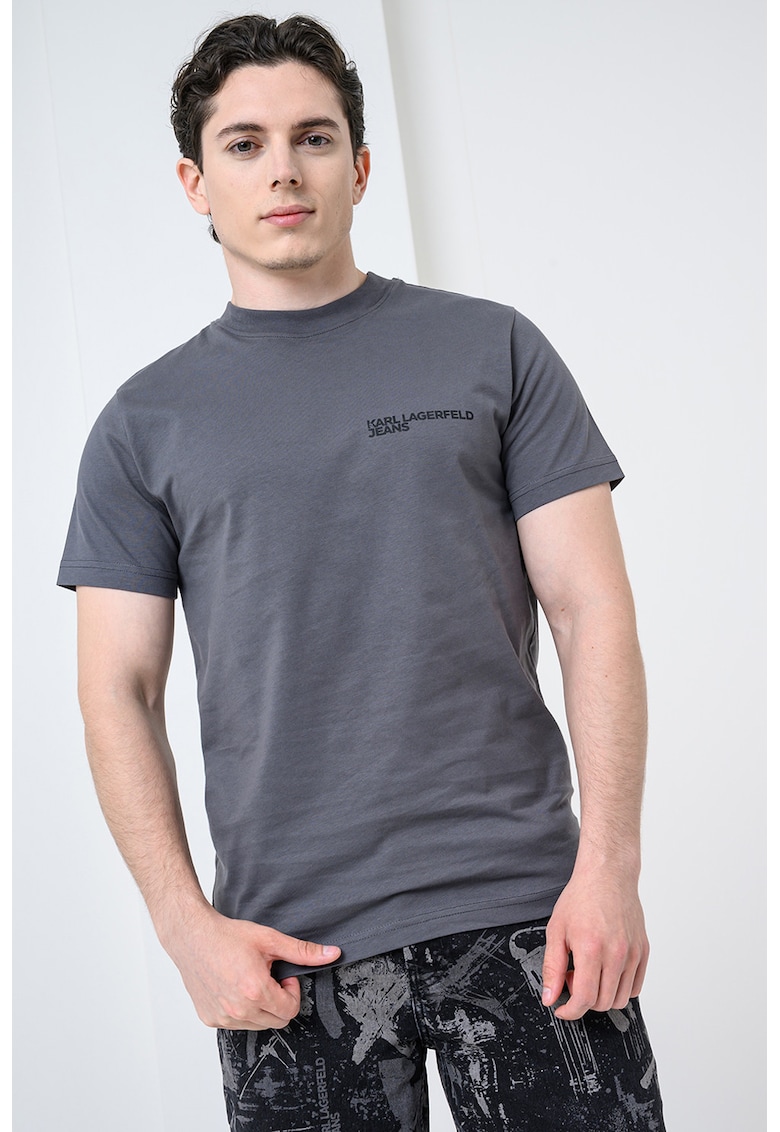 Tricou slim fit de bumbac organic cu imprimeu logo - Negru/Gri carbune