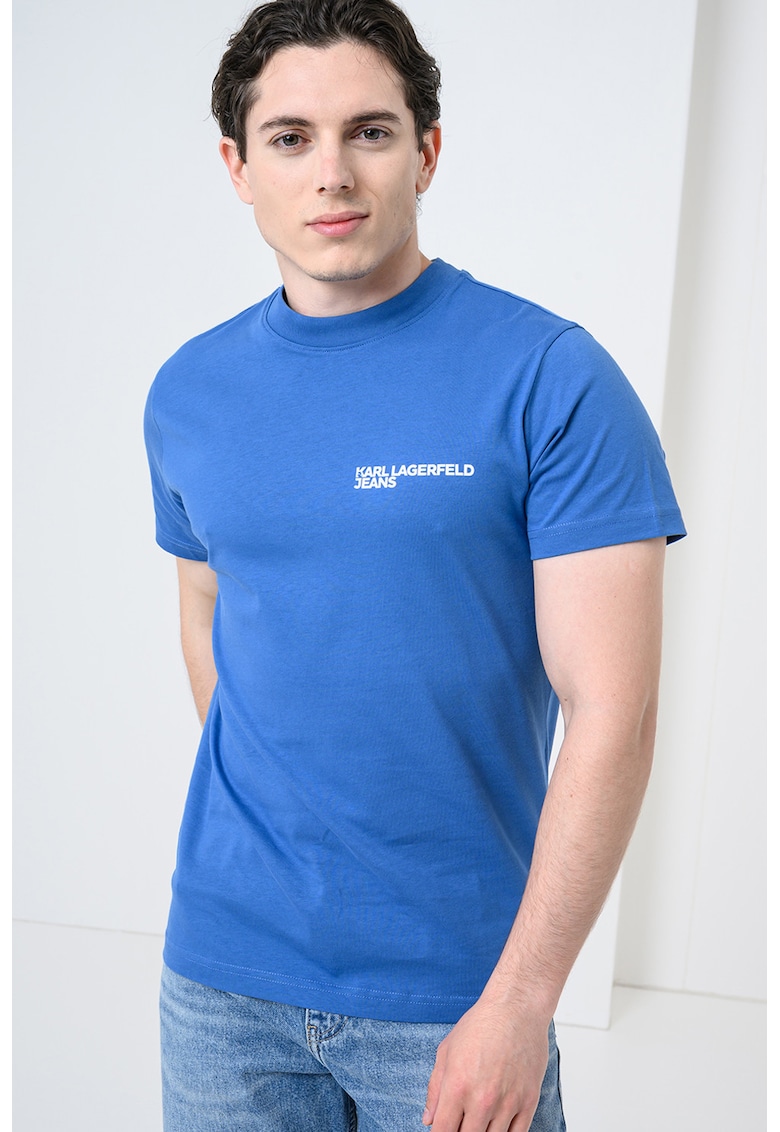 Tricou slim fit de bumbac organic cu imprimeu logo - Alb/Albastru cobalt