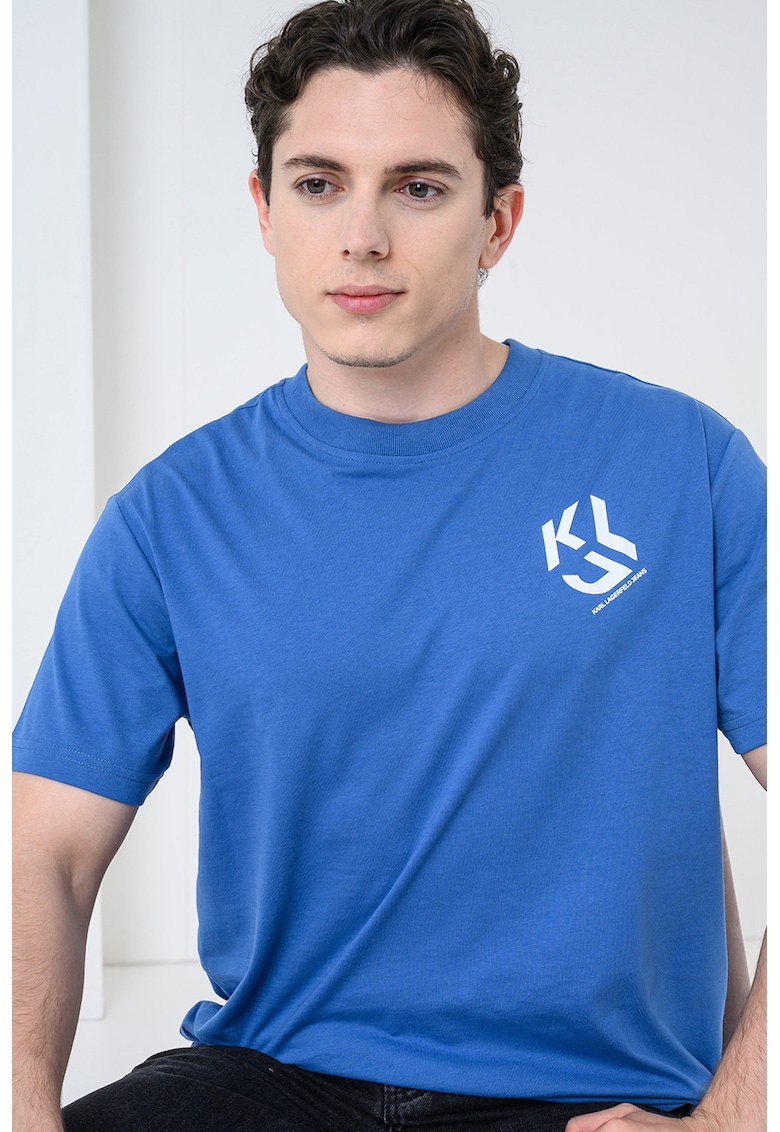 Tricou regular fit din amestec de bumbac organic - Albastru cobalt/Alb murdar