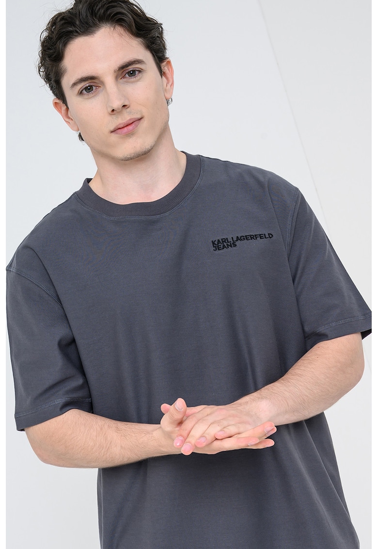 Tricou relaxed-fit din bumbac cu logo pe piept - Gri antracit