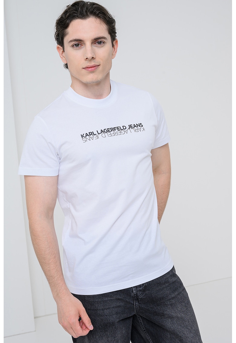 Tricou slim fit de bumbac cu imprimeu logo - Negru stins/Alb optic