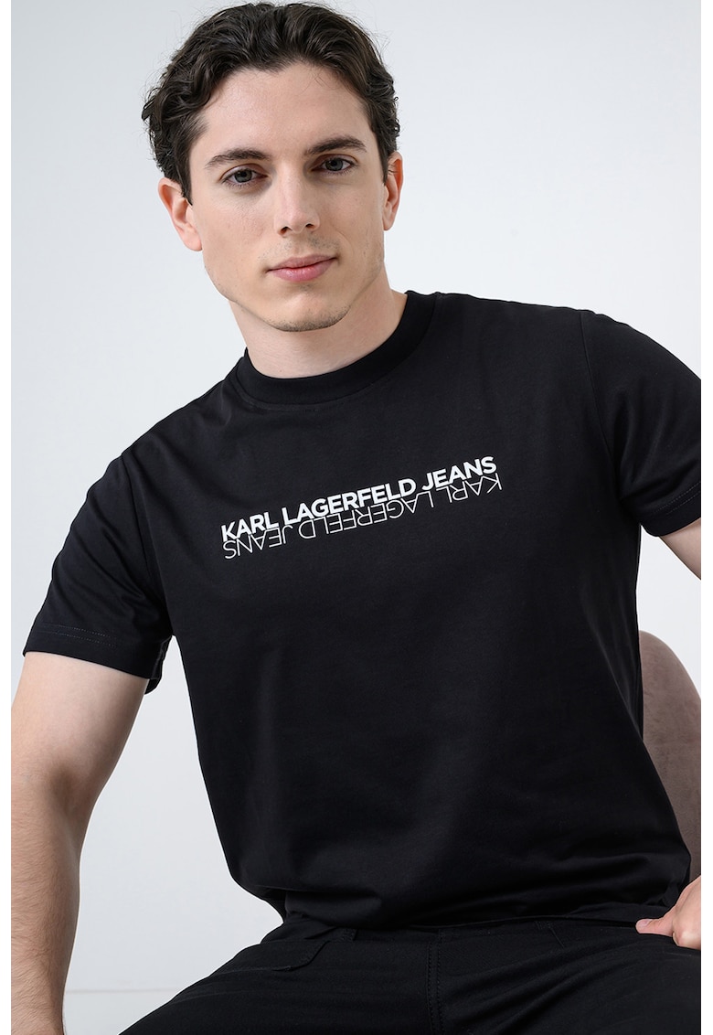 Tricou slim fit de bumbac cu imprimeu logo - Negru/Alb optic