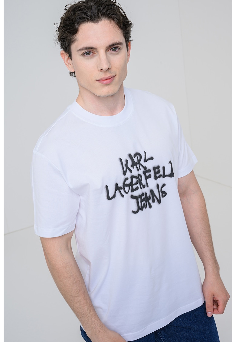 Tricou regular fit de bumbac cu imprimeu logo - Alb optic