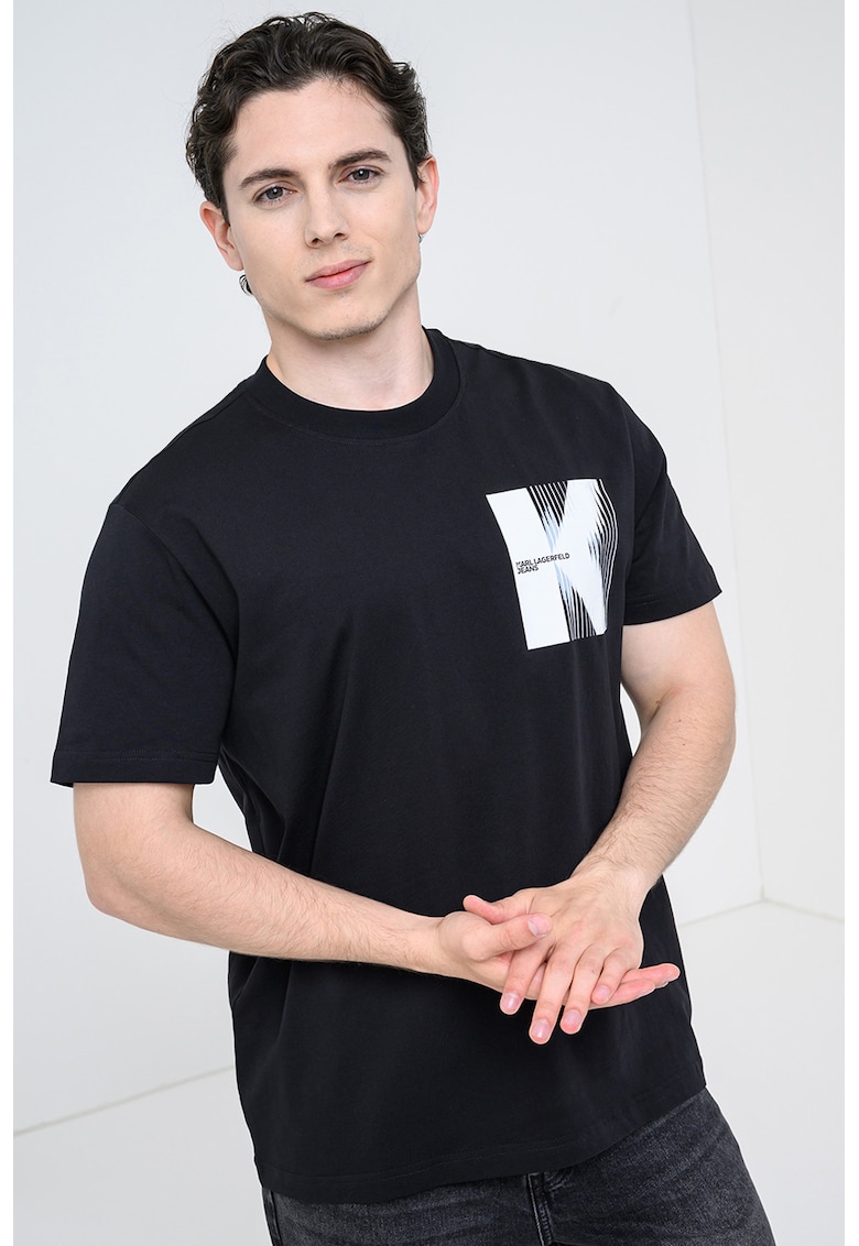 Tricou regular fit cu logo - Negru/Alb optic