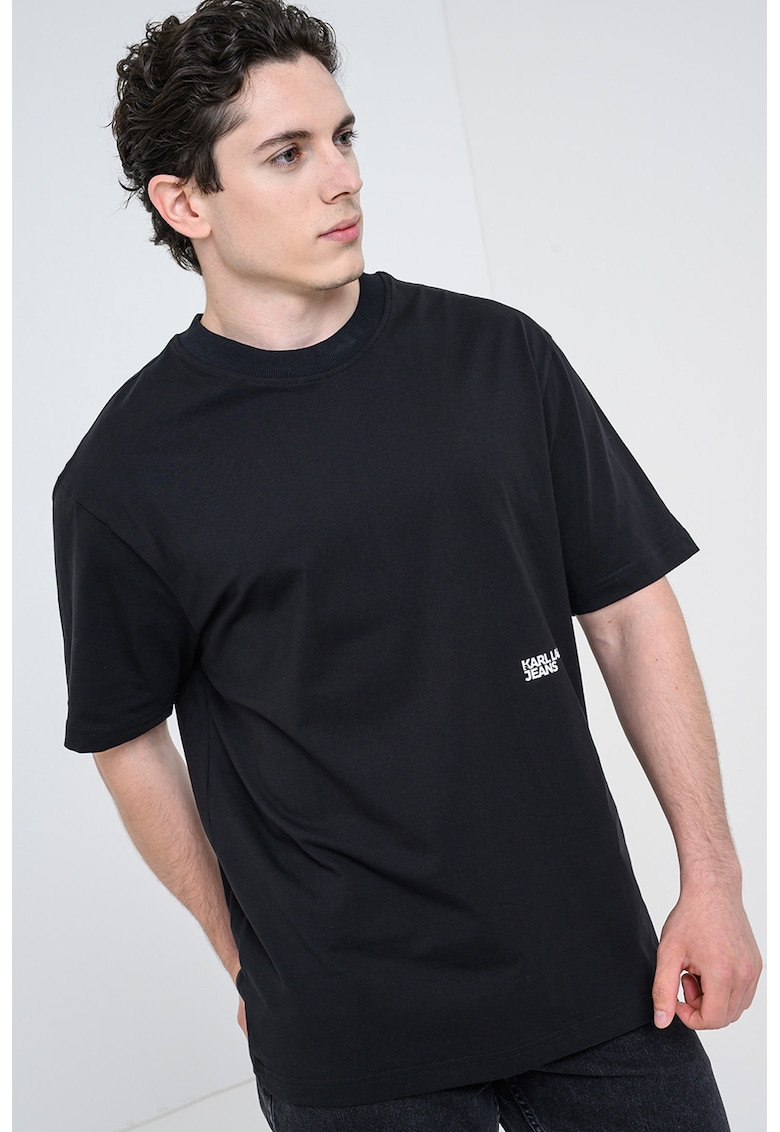 Tricou relaxed-fit din bumbac organic - Alb/Negru/Albastru royal