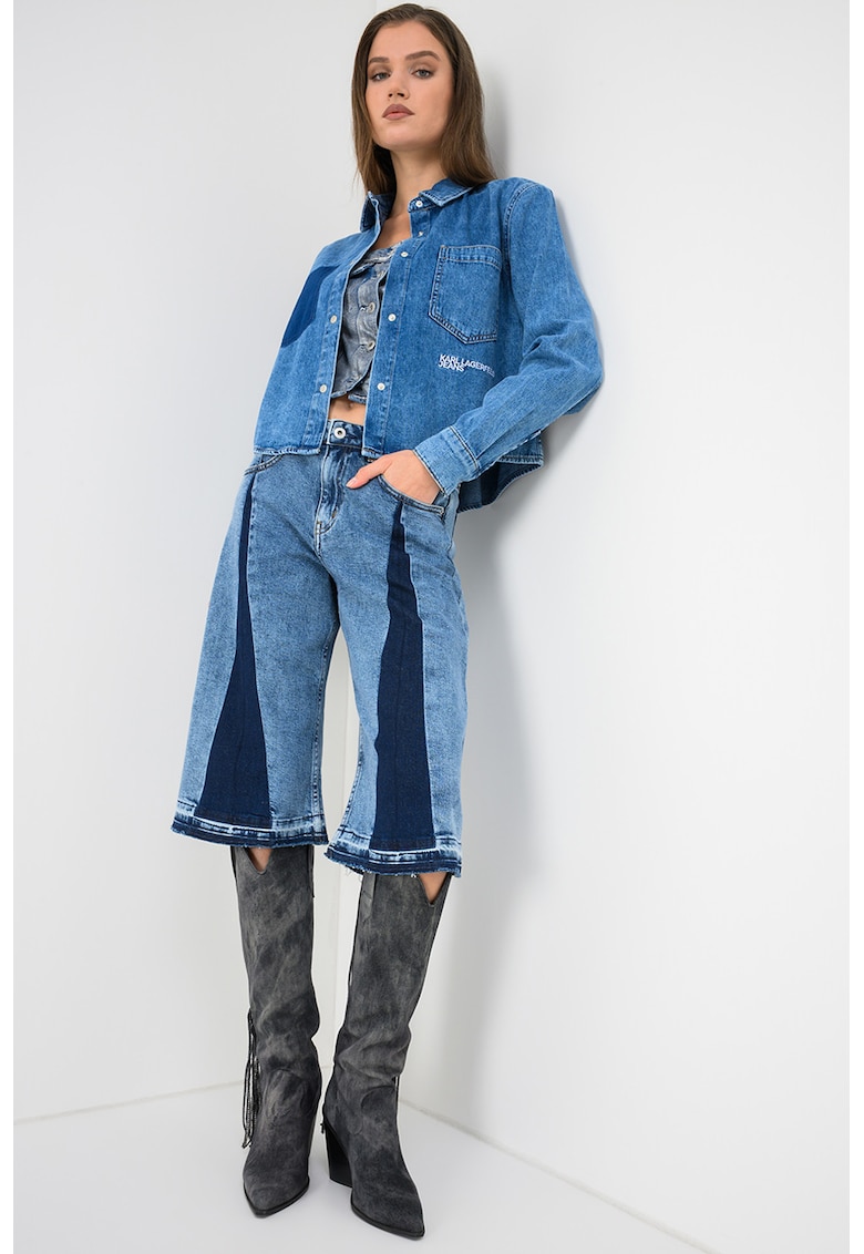 Camasa crop din denim - Albastru prafuit