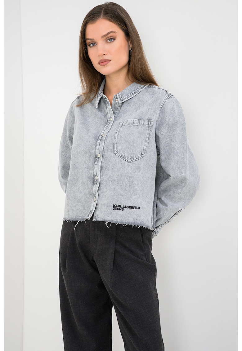 Camasa crop de denim - Gri melange