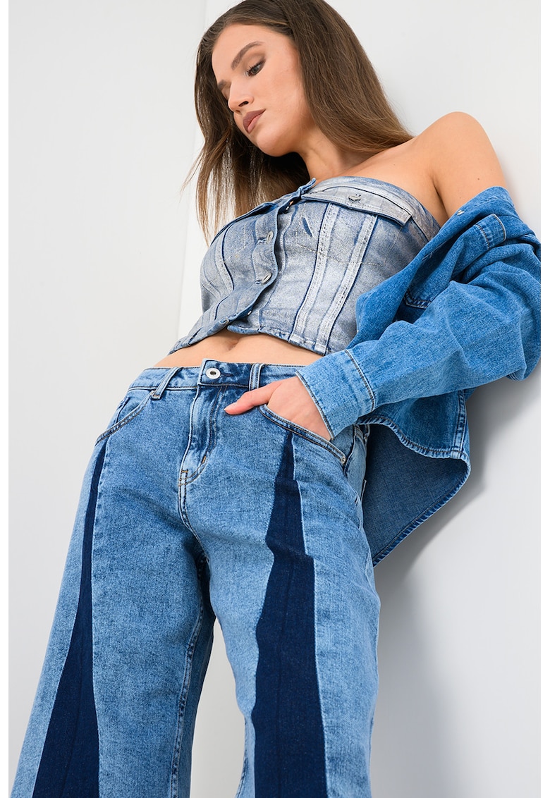 Bluza crop de denim - Albastru prafuit