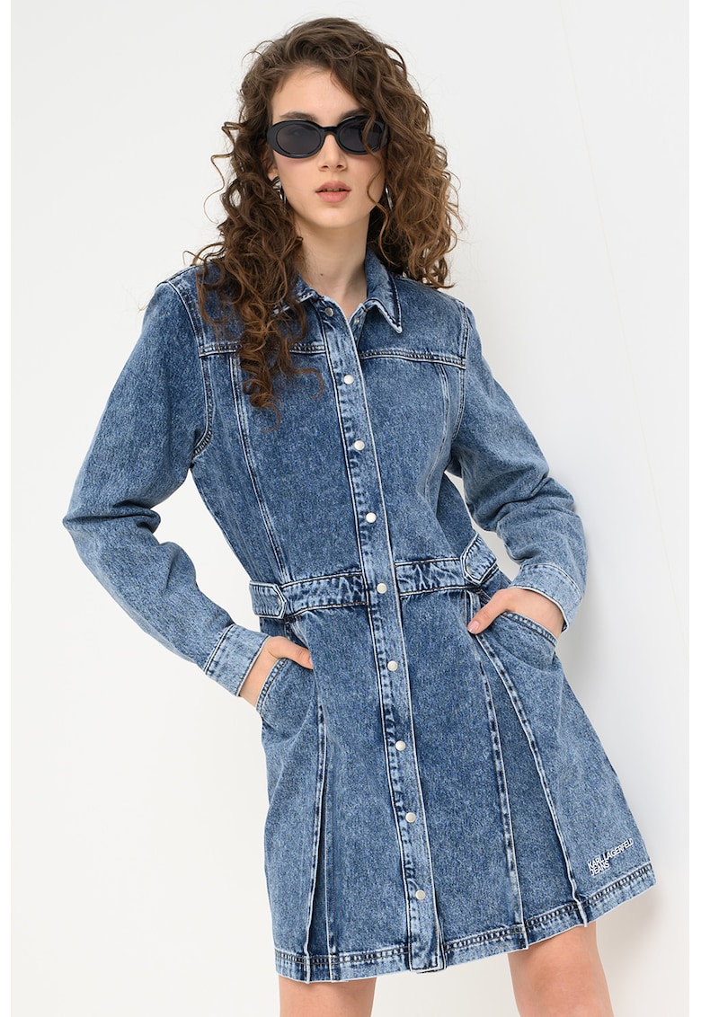 Rochie din denim cu pliuri - Albastru royal