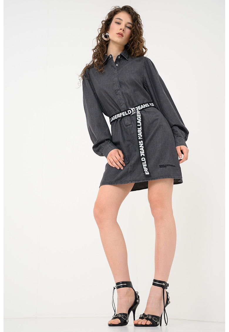 Rochie-camasa din denim - Gri antracit