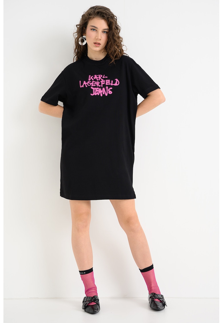 Rochie-tricou cu imprimeu logo - Negru