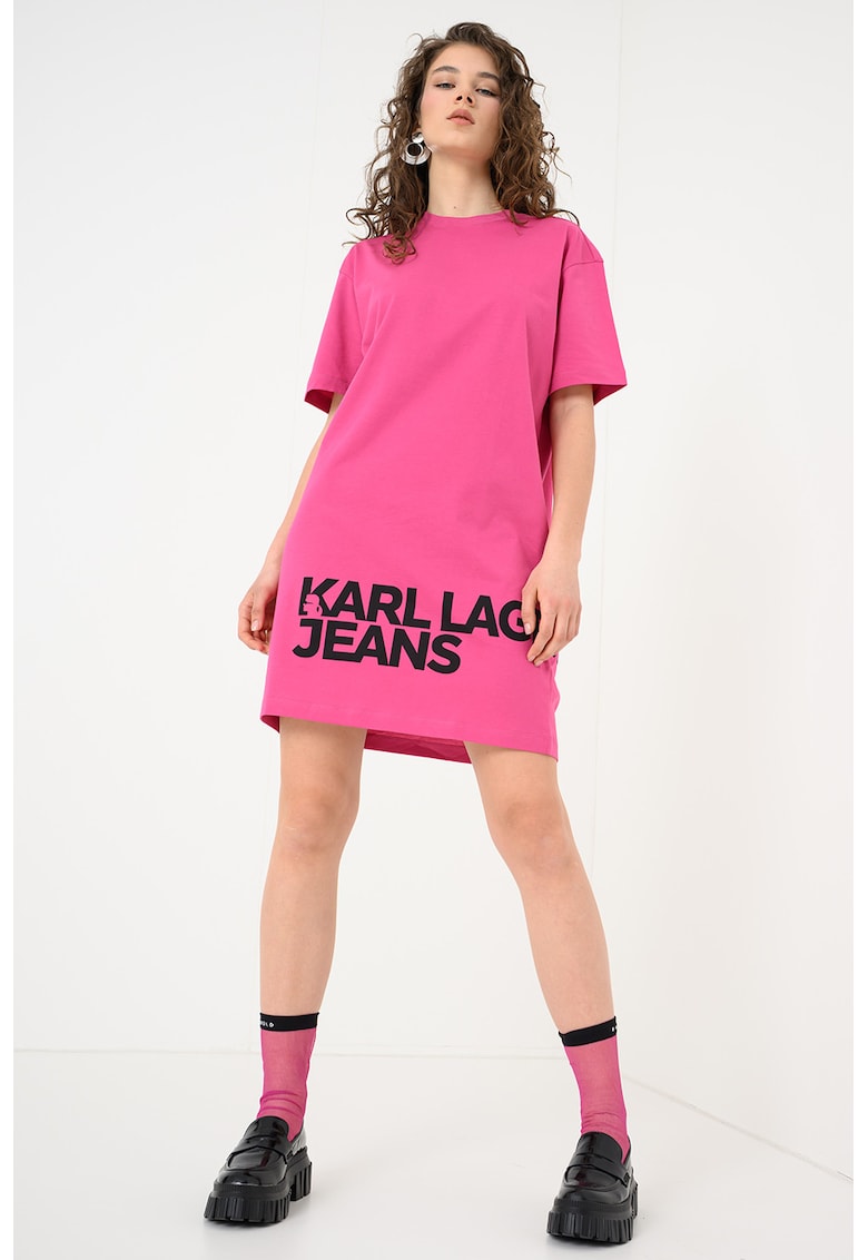 Rochie-tricou cu imprimeu logo - Fucsia
