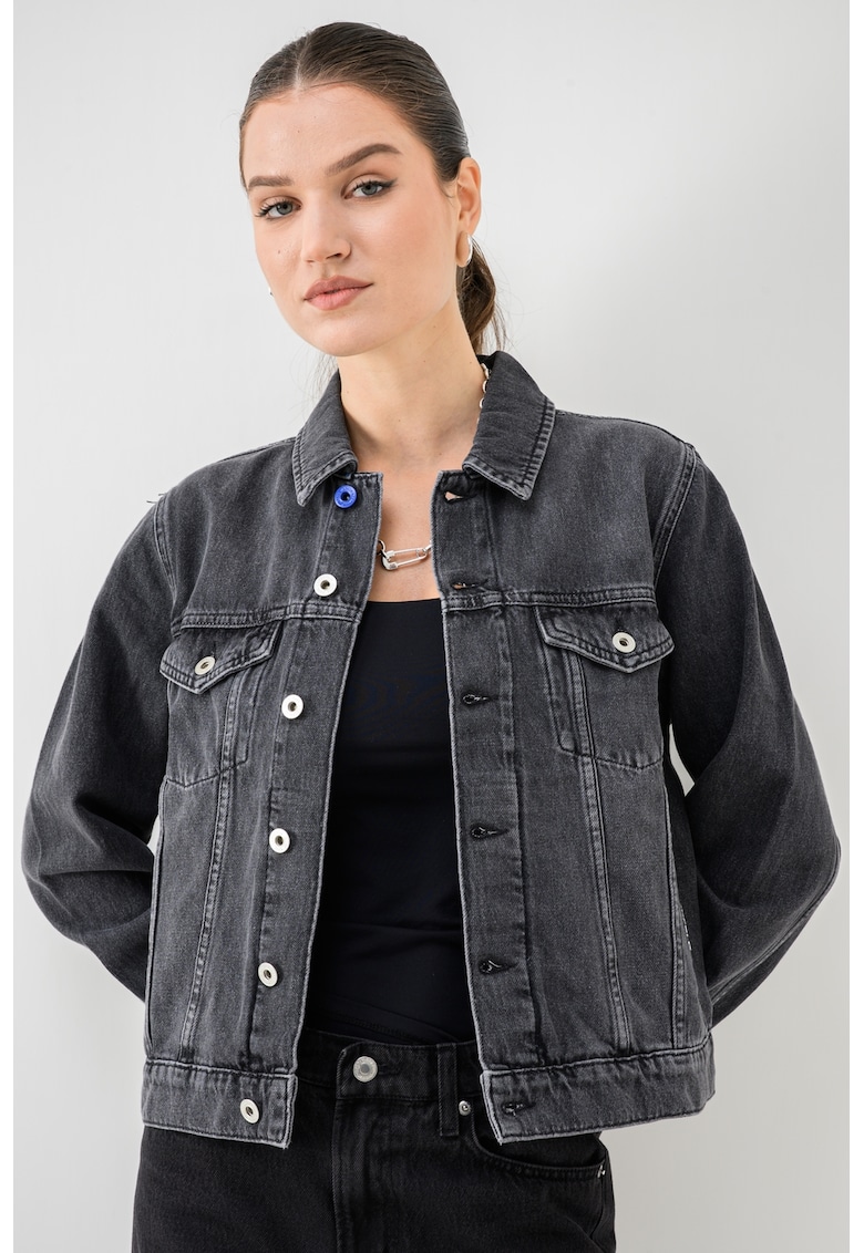 Jacheta de denim cu nasturi metalici - Gri inchis