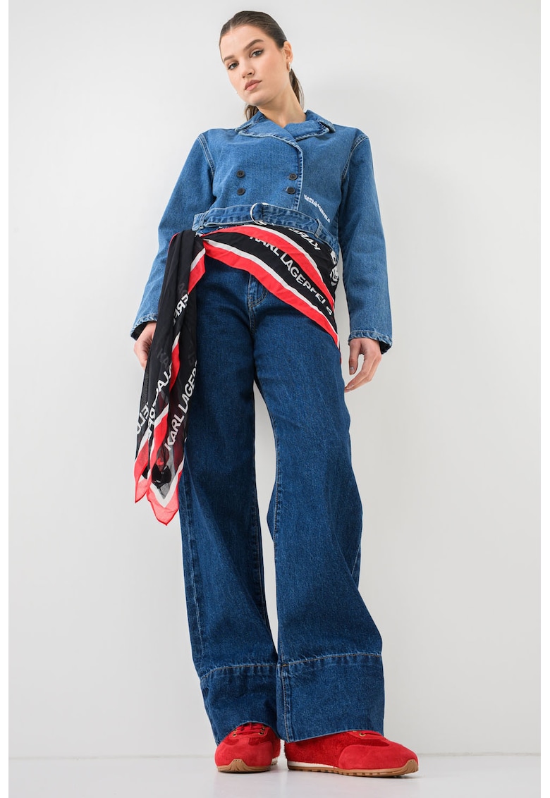 Trenci crop de denim cu o curea - Albastru prafuit