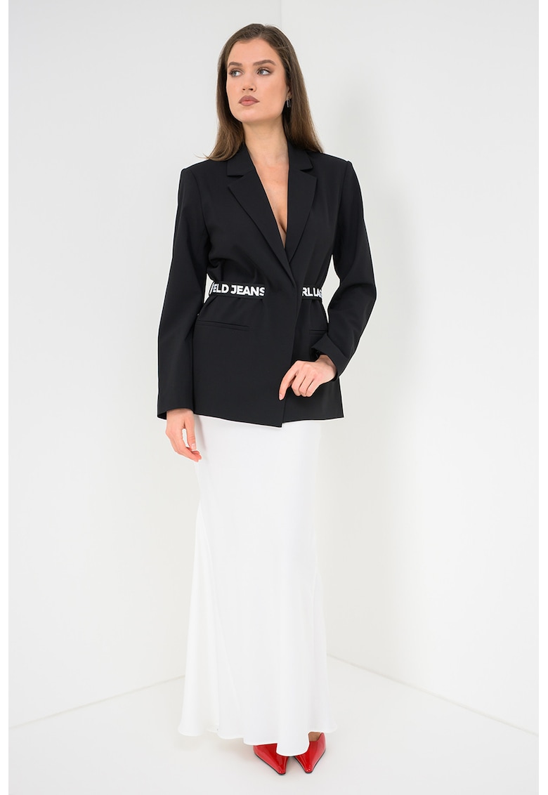 Sacou cu cordon in talie si logo - Negru