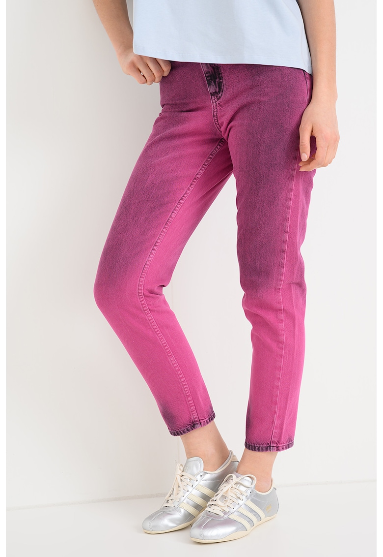 Blugi mom fit crop cu aspect decolorat - Roz fandango