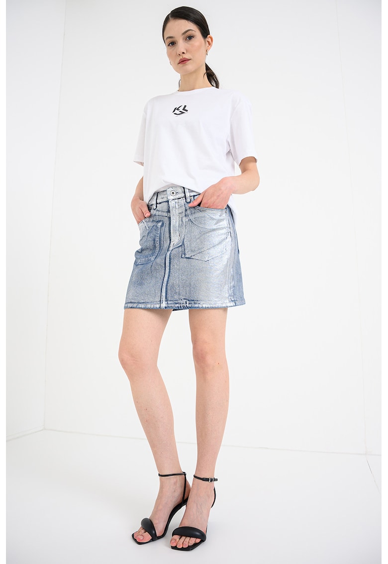 Fusta mini din denim cu aspect decolorat - Albastru/Argintiu