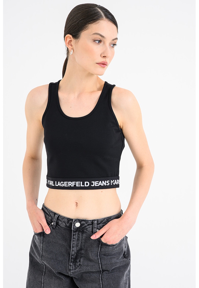 Top crop cu banda elastica cu logo Milano - Alb/Negru