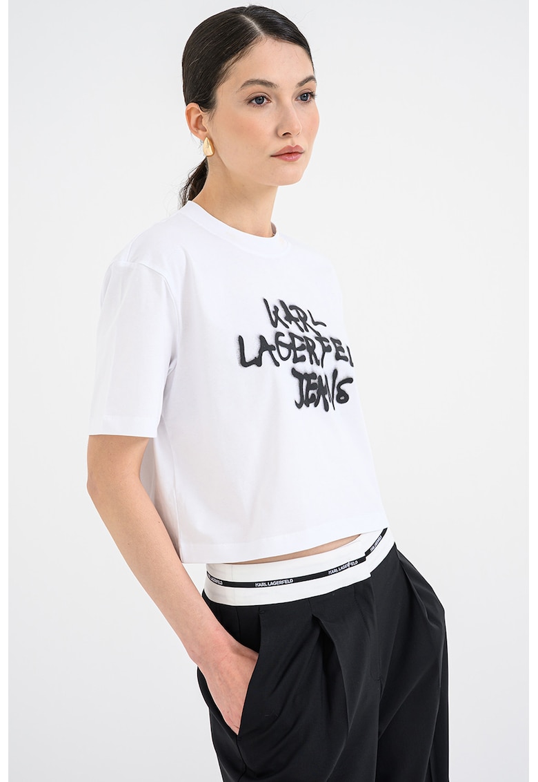 Tricou crop din bumbac cu imprimeu graffiti - Negru/Alb optic