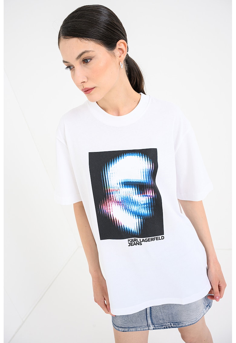 Tricou relaxed-fit din bumbac organic - Alb/Negru/Albastru