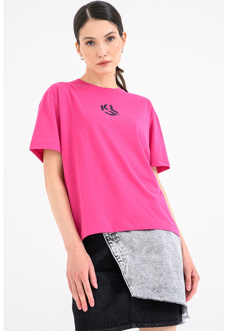 Tricou cu logo si model monograma - Negru/Fucsia