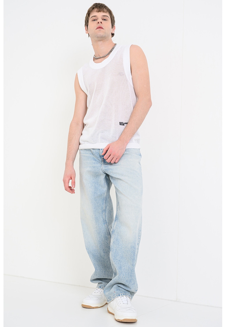 Tricou cu perforatii si detaliu logo - Alb