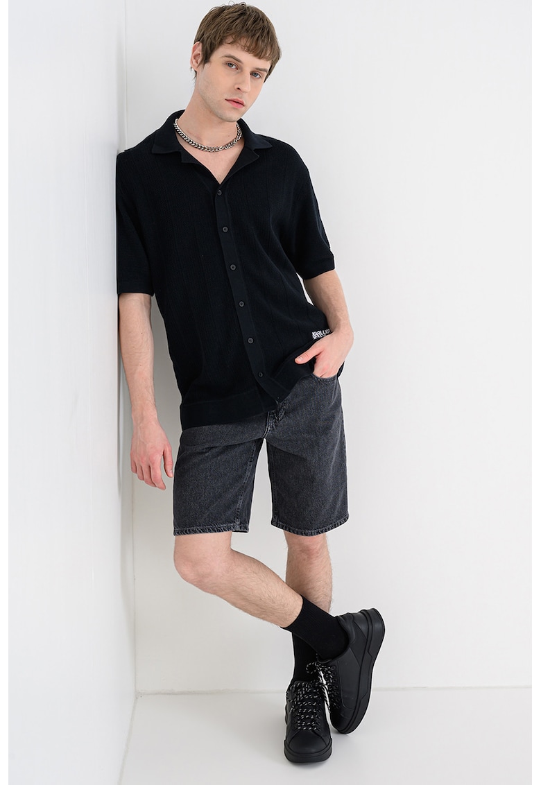Cardigan texturat cu maneci scurte - Negru