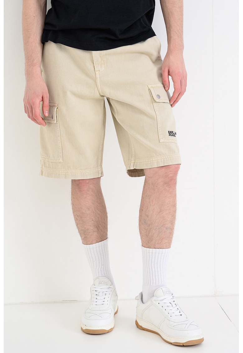 Pantaloni scurti cargo din denim - Bej deschis
