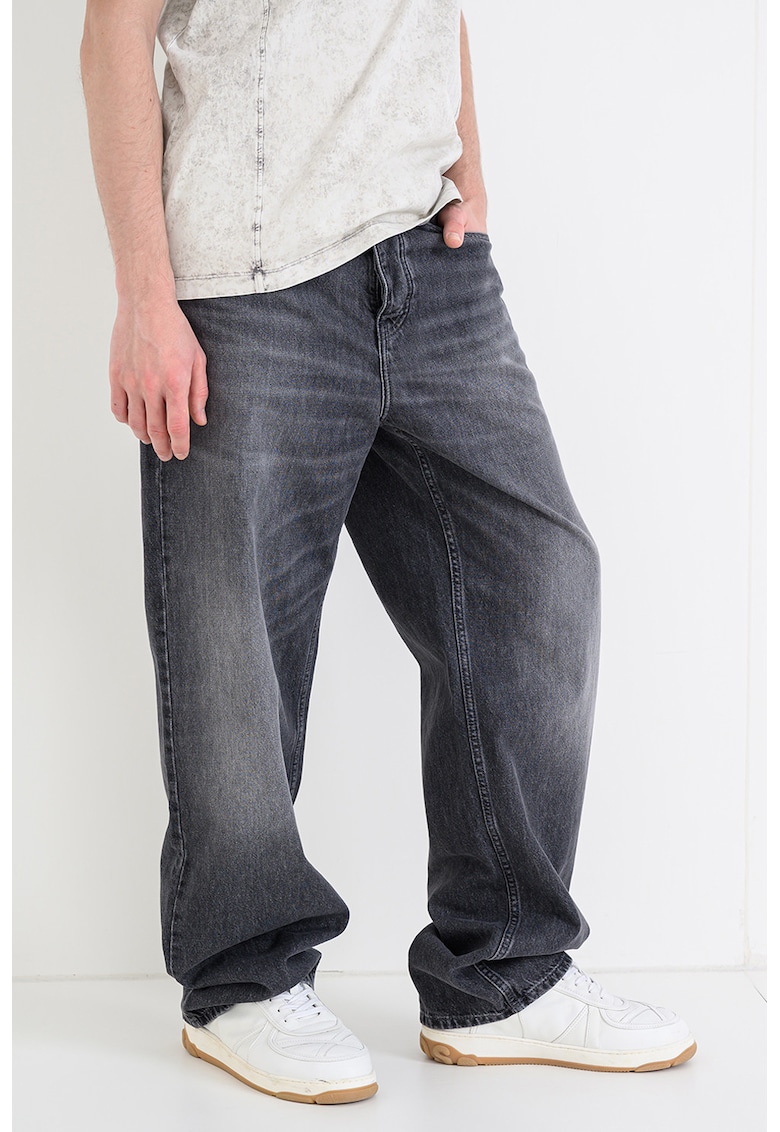 Blugi relaxed fit cu talie medie - Gri inchis