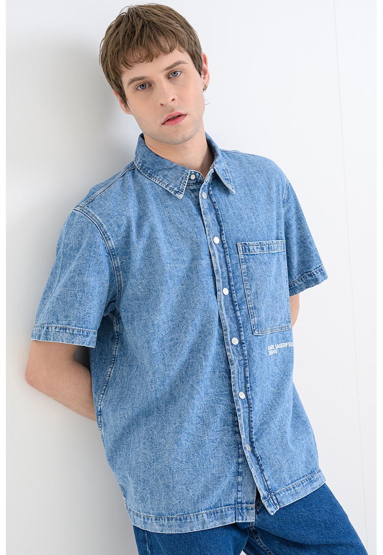 Camasa regular fit din denim - Albastru deschis melange