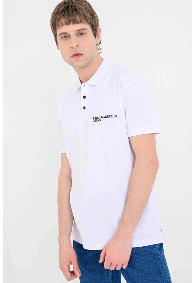 Tricou regular fit din bumbac organic cu guler polo - Alb