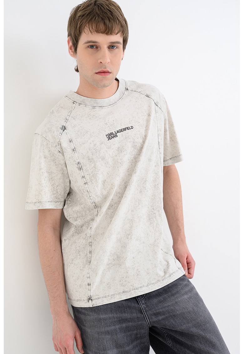 Tricou relaxed fit cu logo - Alb fildes/Gri inchis