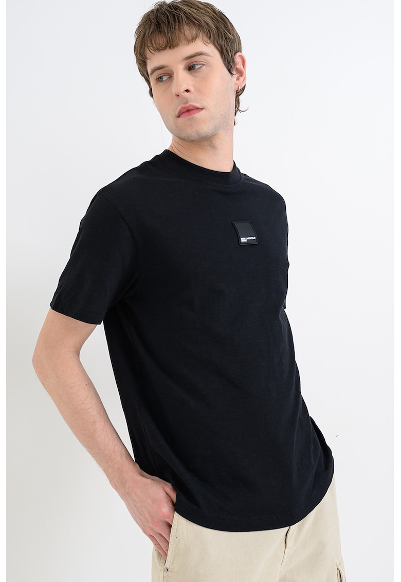 Tricou din bumbac cu detaliu logo - Negru