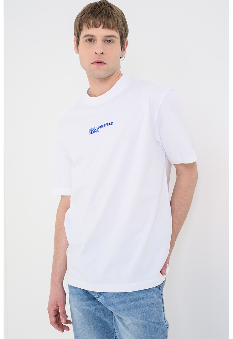 Tricou cu decolteu la baza gatului si imprimeu pe partea din spate - Alb/Albastru royal